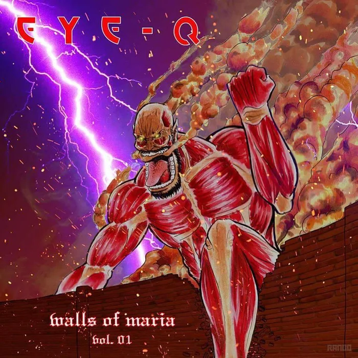 Walls of Maria vol. 01 album cover: the Colossal Titan breaching a wall under purple lightning.