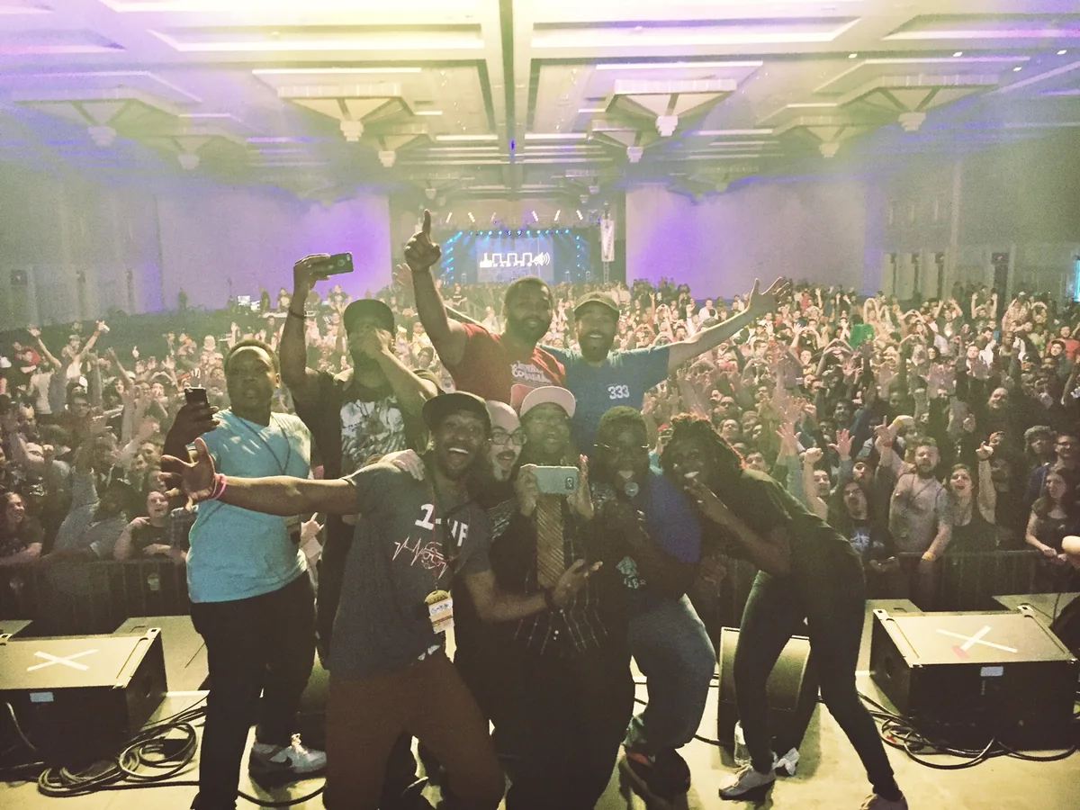 A packed crowd at an EyeQ show.